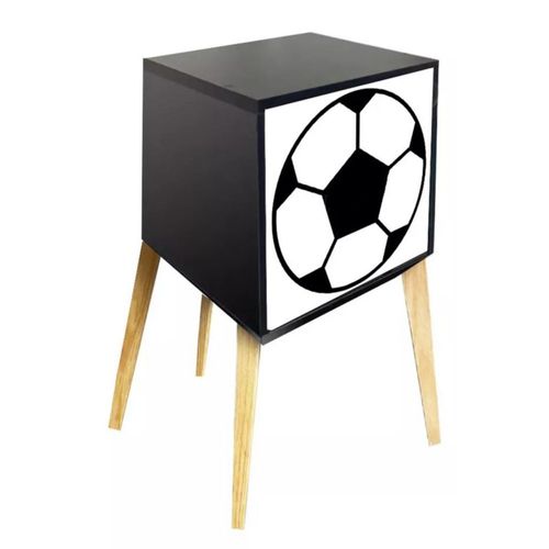 Buró Mesa De Noche Recámara Niños Futbol Balón Luz Led Negro