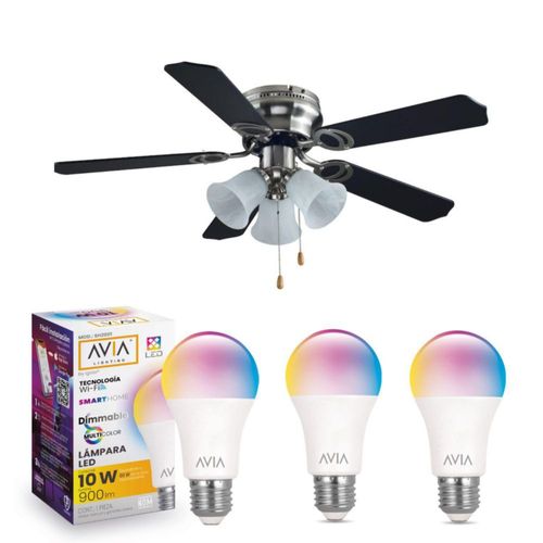 Kit ventilador funcional negro 3 velocidades 5 aspas con 3 focos led inteligentes Smarthome 60W