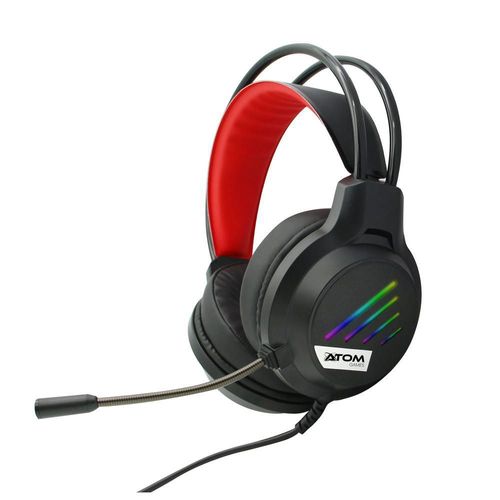 Audifonos diadema gamer alámbricos atom games rojo