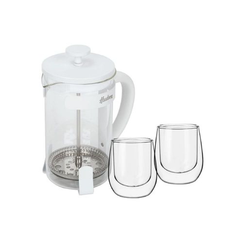 Set Hudson Cafetera Embolo 600 Ml + 2 Vasos