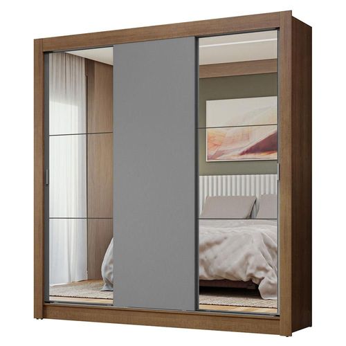 Ropero Closet 3 Puertas 2 Espejos Marrón/Gris Madesa