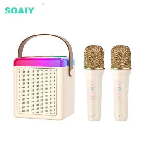 Micrófono Soaiy Sk21 Inalámbrico Bluetooth Crema Con Entrada Aux