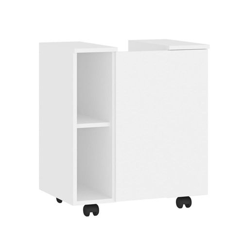 MOBI Mueble de Baño Limay – 1 Puerta 3 Entrepaños Color Blanco - Largo 55cm x Alto 63cm – Incluye Ruedas