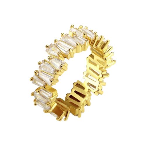 Anillo Edda dorado marca Natalia Bojalil plata .925 con zirconias blancas