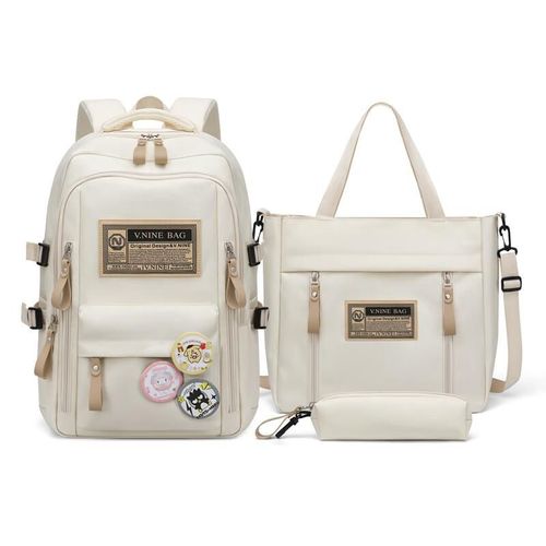 Mochila V.NINE escolar Set 3 Piezas Beige