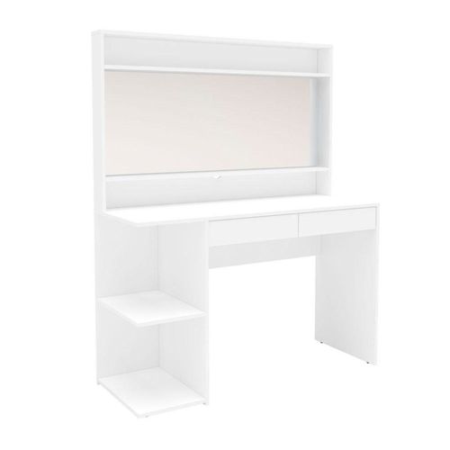 MOBI Tocador de Madera con Espejo para Maquillaje Kahlo - 2 Cajones 2 Repisas Color Blanco - Largo120cm x Alto 150cm – Vanity Mueble para Recámara