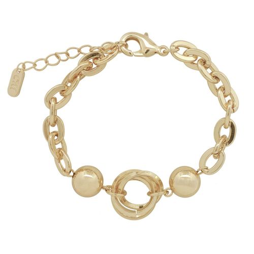 Pulsera dos esferas aro central 16cm Ajustable Chapa de Oro 18K EH600
