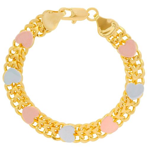 Pulsera Tejido Chino Corazones 3 Col 8mm x 18cm Horoz Chapa de Oro 18K EH131