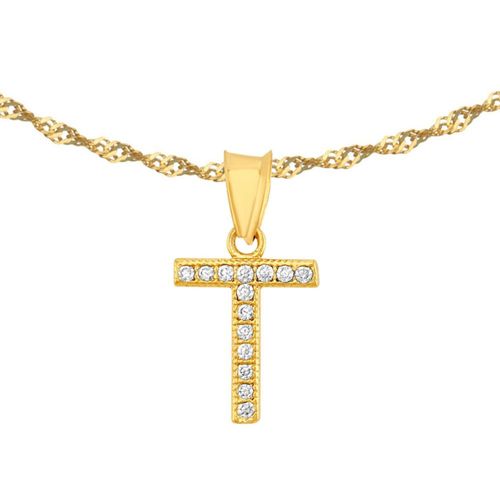 Gargantilla inicial "T" 45cm de Chapa de Oro Horoz 18K EH101