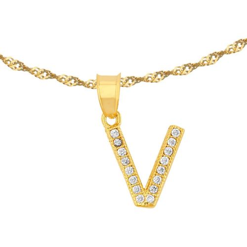 Gargantilla inicial "V" 45cm de Chapa de Oro Horoz 18K EH103