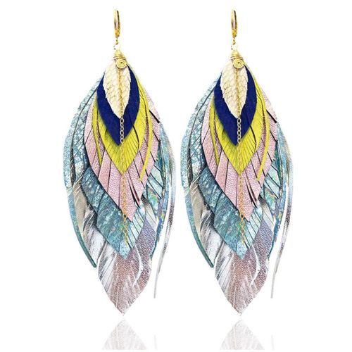 Vangania Aretes largos 12cm piel arcoíris metalizada azul rosa baño oro
