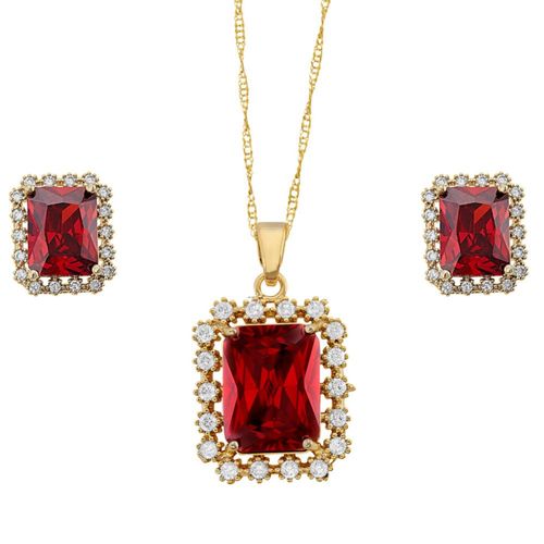 Kit Rectángulo Color Rubí Chapa 18K Horoz EH36