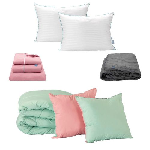 Set de Edredón King Size Doble Vista Couzy Rosa-Menta + Sábanas Royal Rosa + Protector Lux + Almohada Royal Twin RGH