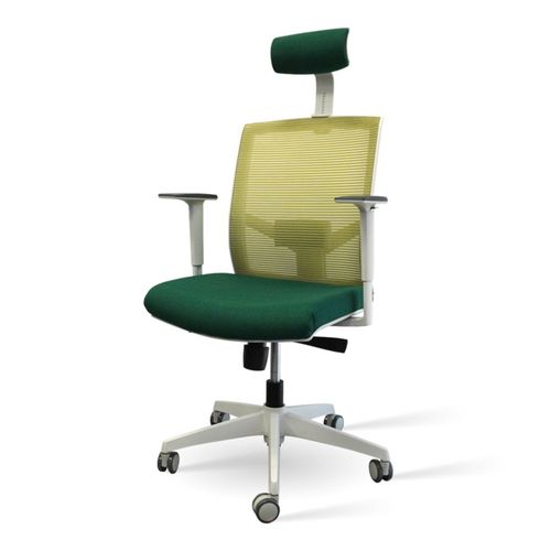Silla Ergonómica de Oficina Verde con Respaldo de Malla Transpirable, Reclinable, Reposabrazos Fijos, Soporte Lumbar y Cabecera Ajustable