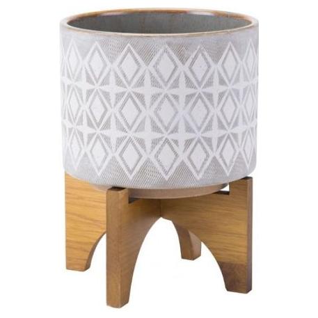 Maceta Modelo Wooden Base Mediana - Gris