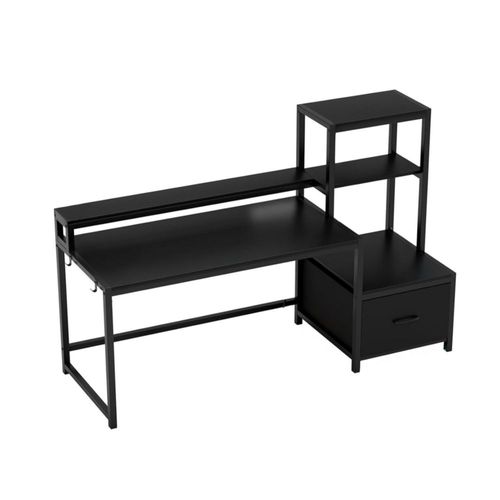 Escritorio Organizador con Estantería Lateral, Cajón y Base Metálica Negra – Bossa Zeni
