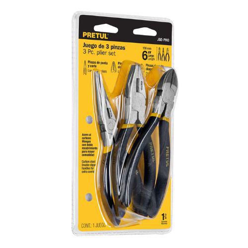 Juego de 3 pinzas de 6", mangos de PVC, modelo JGO-PIN3 marca Pretul