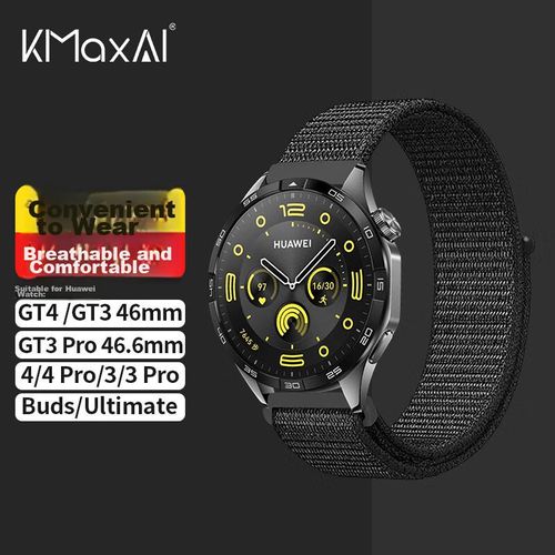 Correa De Nylon Kmaxai Trenzada Para Huawei Watch Gt5/4/3/2 Pro 46 Mm Negro Intenso