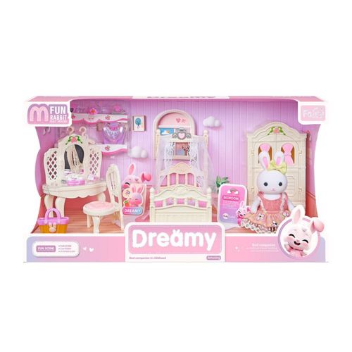 Juguete Set Casa de Muñecas Conejitos Dormitorio con Muebles y Figuras Incluidas