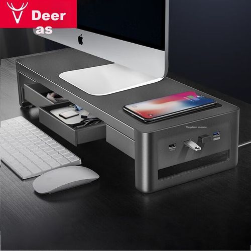 Soporte De Monitor Con Cajón Y Cargador Inalámbrico Vaydeer Zgj031-Jd Negro
