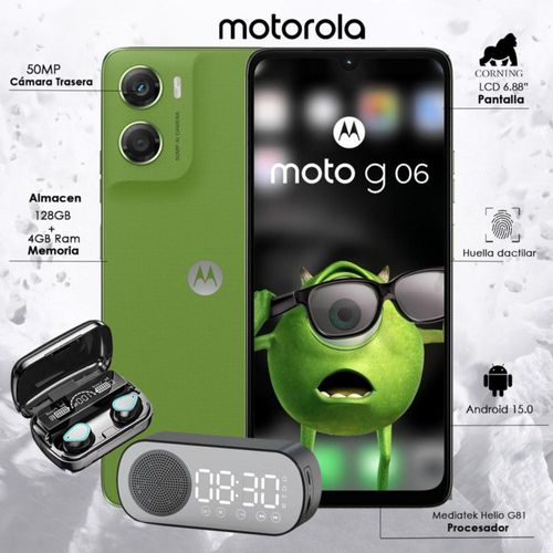 Celular Moto G06 128GB 4GB RAM Dual sim Verde + Audifonos +bocina