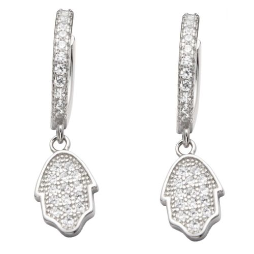 Arete Huggie Mano de Fatima colgante con circonias Plata .925 Horoz EP900