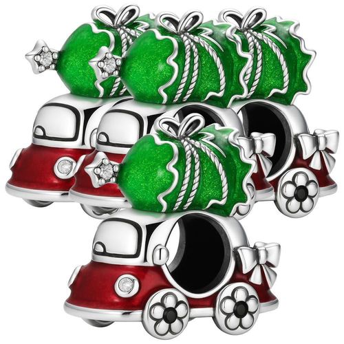 Dije navideño con forma de van MXCXC-004 XmasCar01 Charm navideño con lazo plateado