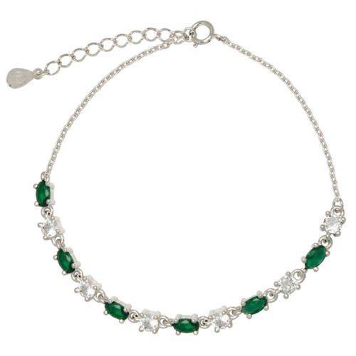 Pulsera ovalos circonias blancas/verdes 18cm Horoz Plata 925 EP610