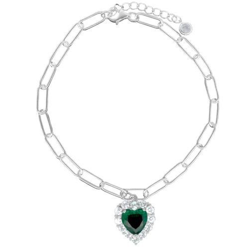 Pulsera Corazón circonia central verde 18cm Plata 925 Horoz EP618