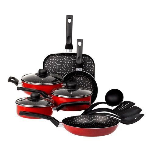 Batería de cocina 14 piezas roja ekco de aluminio