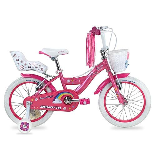 Bicicleta Infantil Benotto Flower Power R16 1V Rosa con Blanco