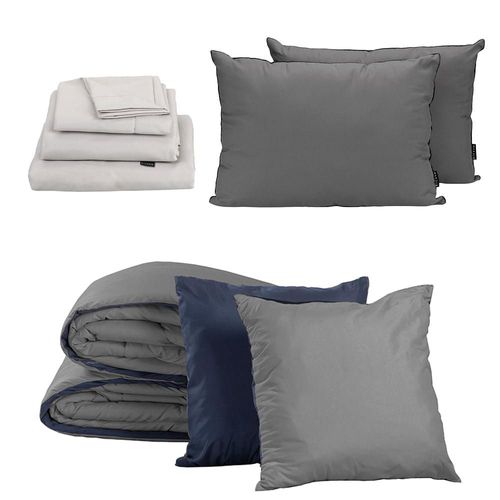 Set Edredón King Size Couzy Azul M-Gris +Sábanas +Almohada 2Pack CZD