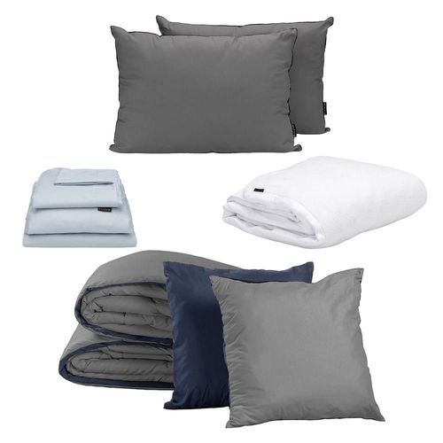 Edredón Matrimonial Couzy Azul/Gris+Almohadas 2Pack+Blancos Dicasa CZD