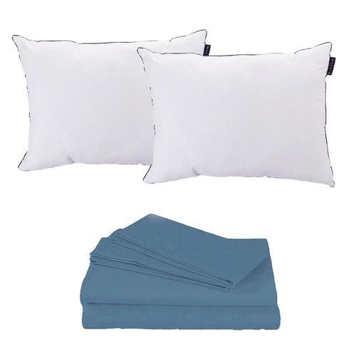 Juego de Sábanas King Size Dicasa Soft Azul Acero + 2 Almohada One CZD