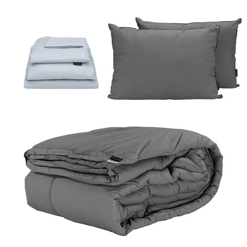 Edredón Matrimonial Homy Gris + Sábanas Platino + Almohada 2Pack CZD