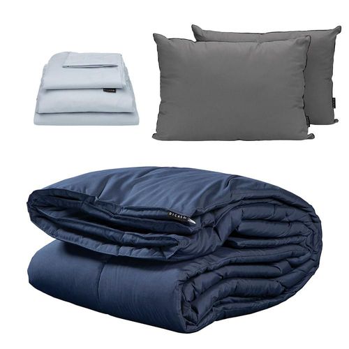 Edredón King Size Homy Azul + Sábanas Platino + Almohada 2Pack CZD