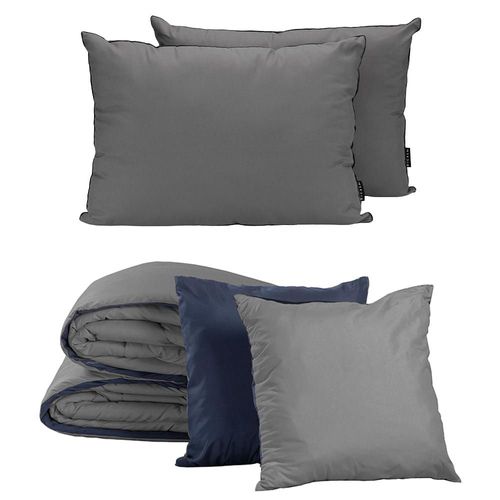 Set Edredón Matri/Queen Couzy Azul/Gris Perla + Almohada 2Pack CZD