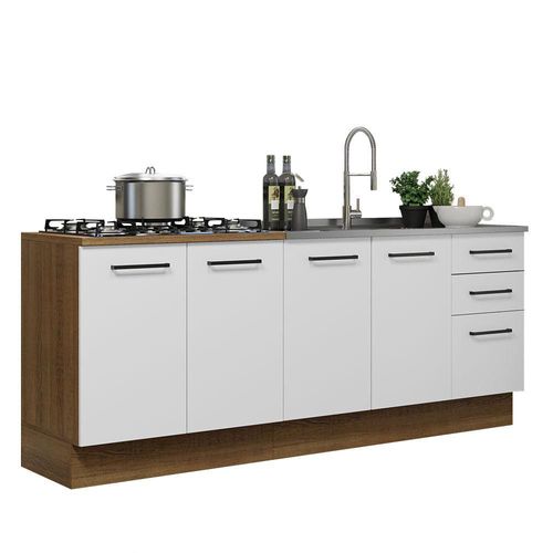 Mueble de Cocina 200cm Con Tarja Agata Marron/Blanco