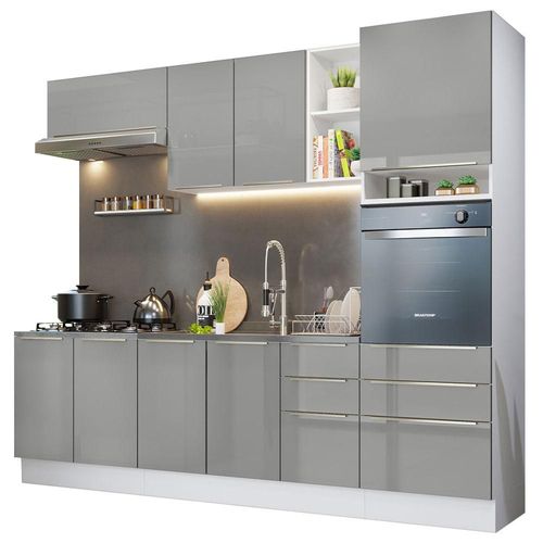 Cocina Integral Completa 260 cm Lux Blanco Gris Madesa 08