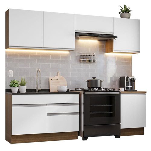 Mueble de Cocina Integral 260cm Glamy Madesa 04 Marrón/Blanco