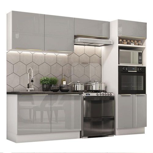 Cocina Integral Completa 270 cm Lux Blanco Gris Madesa 01