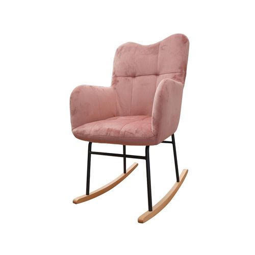 Ilios Innova | Silla Mecedora de Terciopelo color Rosa, con Patas Madera. Diseño Moderno y Cómodo. Ideal para Relax y Descanso en Sala o Dormitorio.