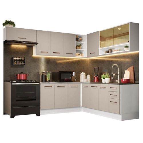 Cocina de Esquinero 486x60 cm Agata Blanco Crema Madesa 01