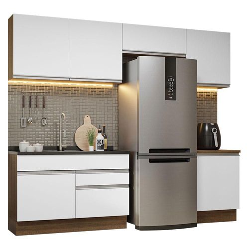 Mueble de Cocina Integral 260cm Glamy Madesa 05 Marrón/Blanco