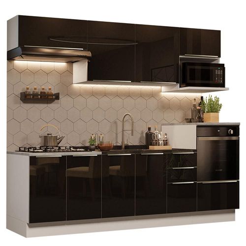Cocina Integral Completa 260 cm Lux Blanco Negro Madesa 07