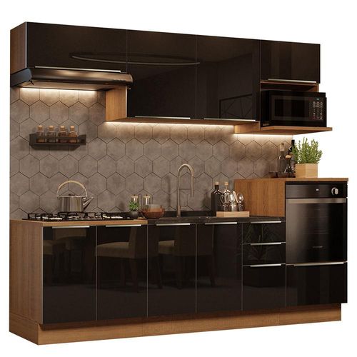 Cocina Integral Completa 260 cm Lux Marrón Negro Madesa 07