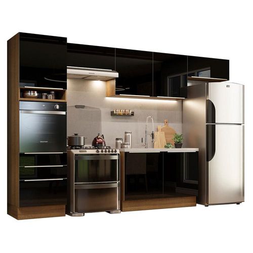 Cocina Integral Completa 340 cm Lux Marrón Negro Madesa 01