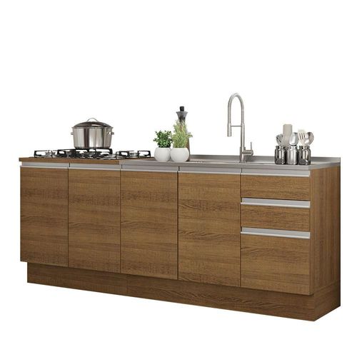 Mueble de Cocina 200cm Con Tarja Glamy Marron