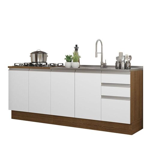 Mueble de Cocina 200cm Con Tarja Glamy Marron/Blanco