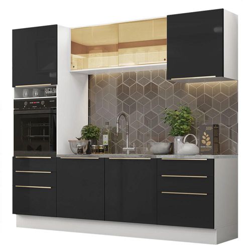 Cocina Integral Completa 240 cm Lux Blanco Negro Madesa 02